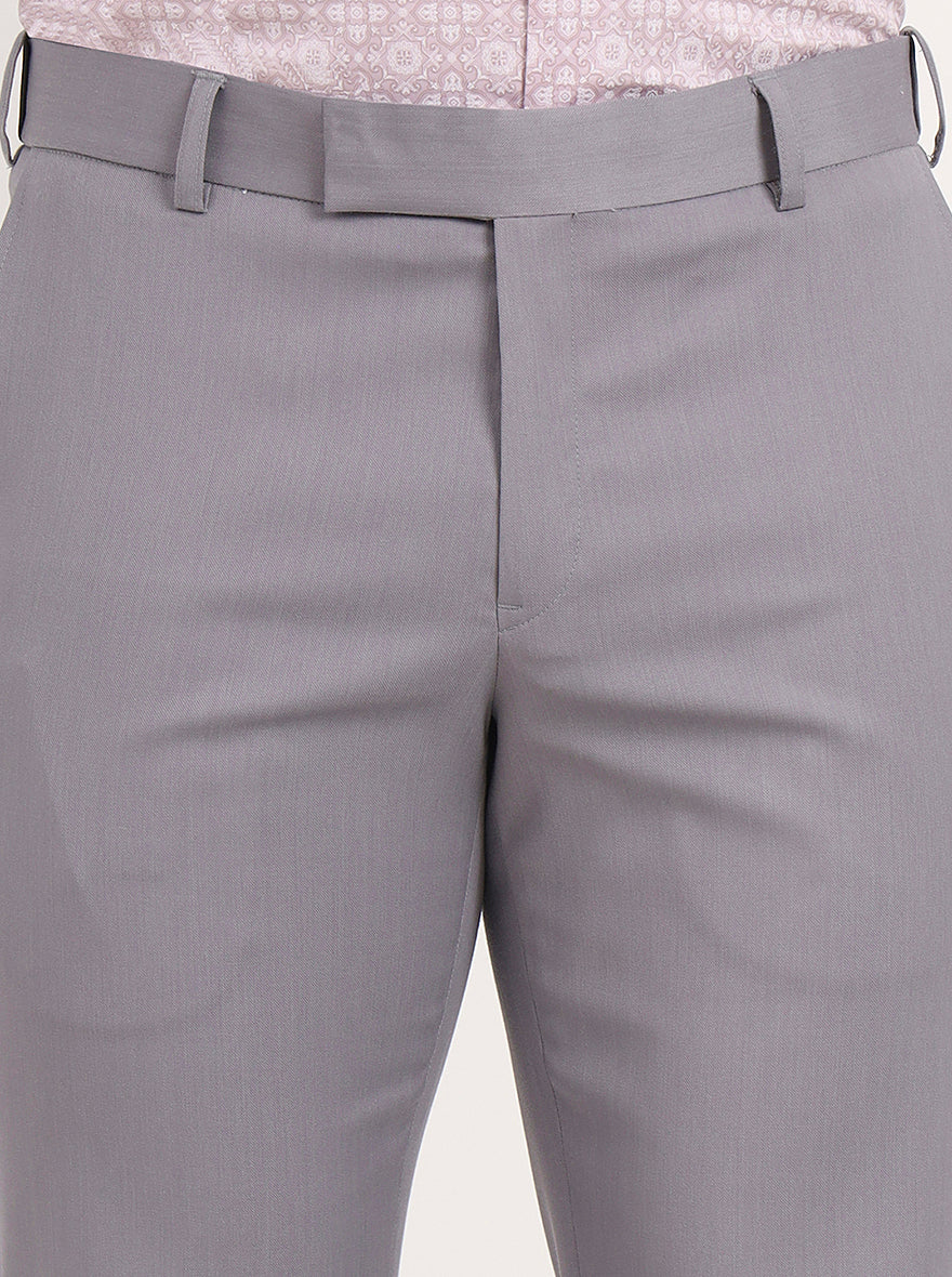 Light Grey Solid Slim Fit Formal Trouser | Metal
