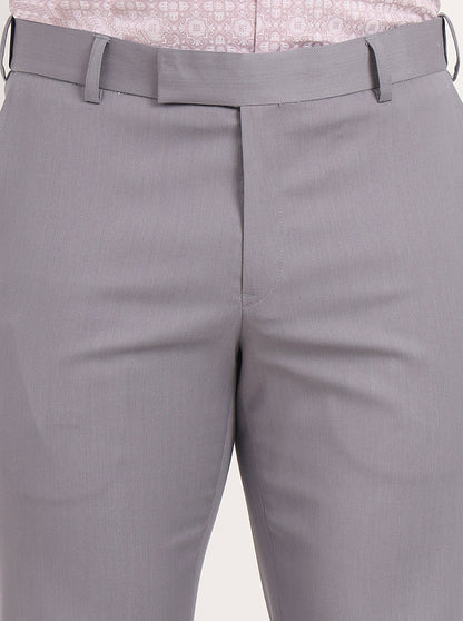 Light Grey Solid Slim Fit Formal Trouser | Metal