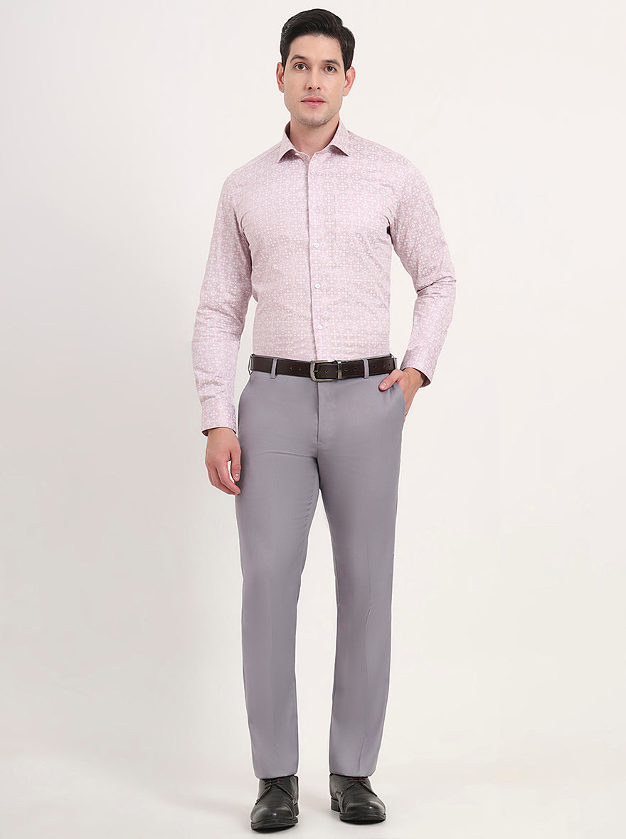 Light Grey Solid Slim Fit Formal Trouser | Metal