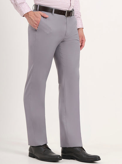 Light Grey Solid Slim Fit Formal Trouser | Metal