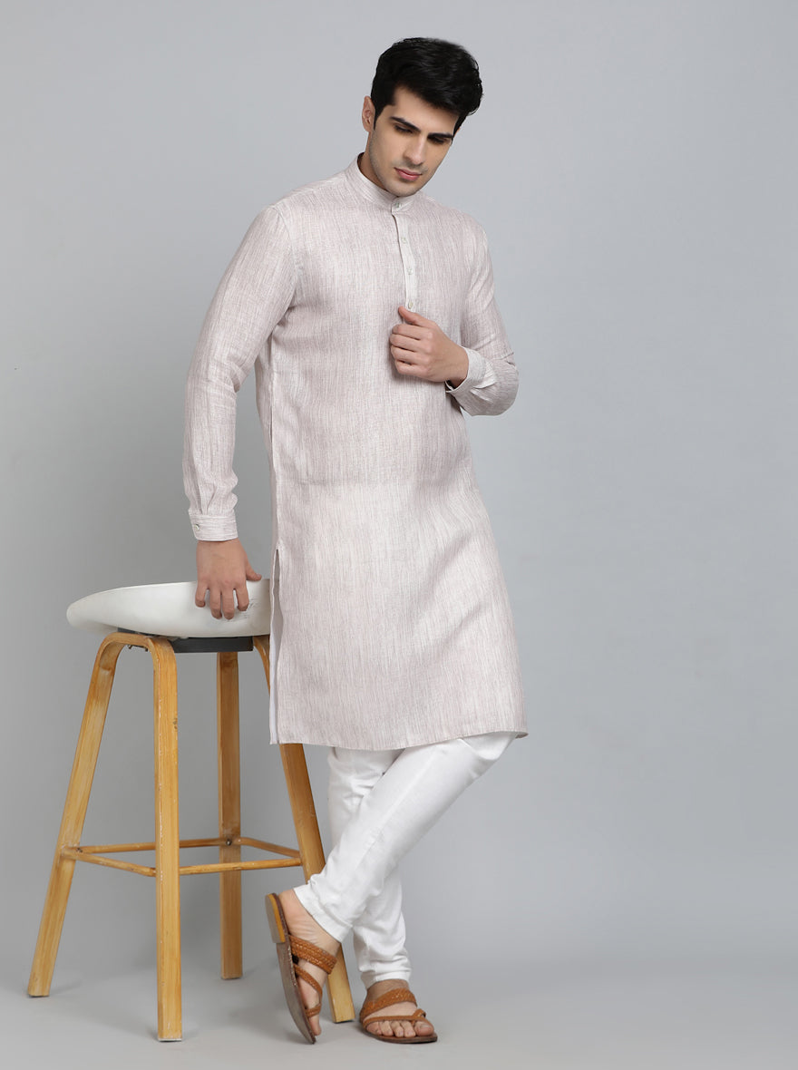 Grey Solid Regular Fit Modi Kurta | JadeBlue