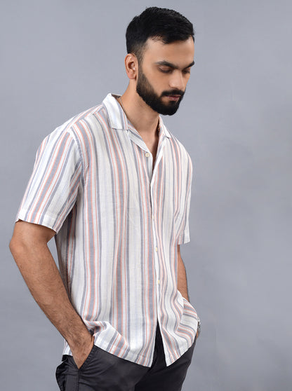 Grey Striped Slim Fit Casual Shirt | JadeBlue