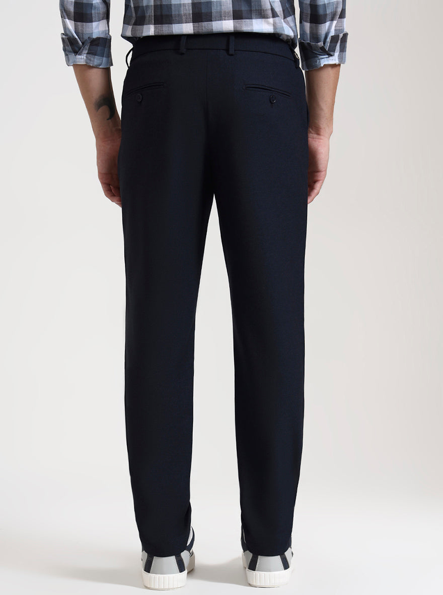 Navy Blue Solid Slim Fit Casual Trouser | JadeBlue