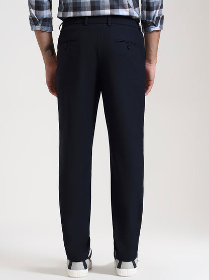 Navy Blue Solid Slim Fit Casual Trouser | JadeBlue