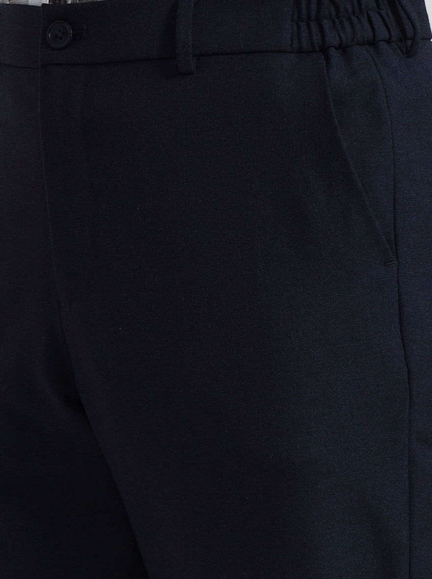Navy Blue Solid Slim Fit Casual Trouser | JadeBlue