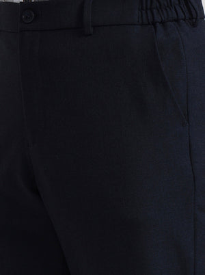 Navy Blue Solid Slim Fit Casual Trouser | JadeBlue