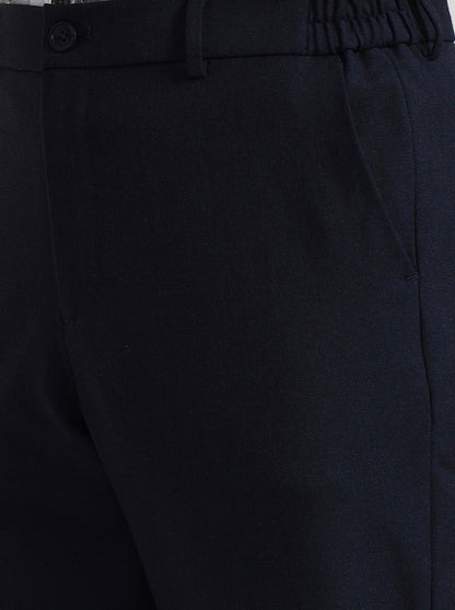 Navy Blue Solid Slim Fit Casual Trouser | JadeBlue