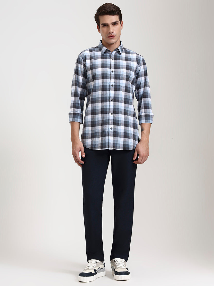Navy Blue Solid Slim Fit Casual Trouser | JadeBlue