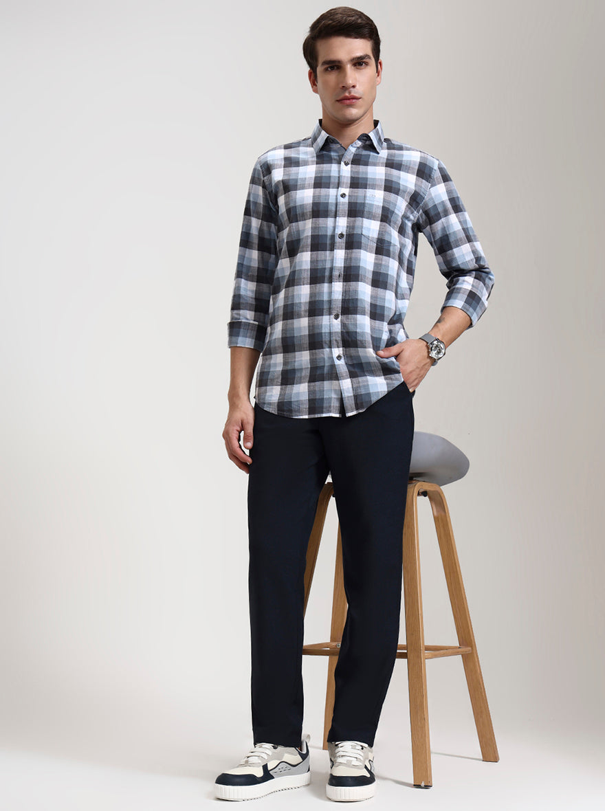 Navy Blue Solid Slim Fit Casual Trouser | JadeBlue