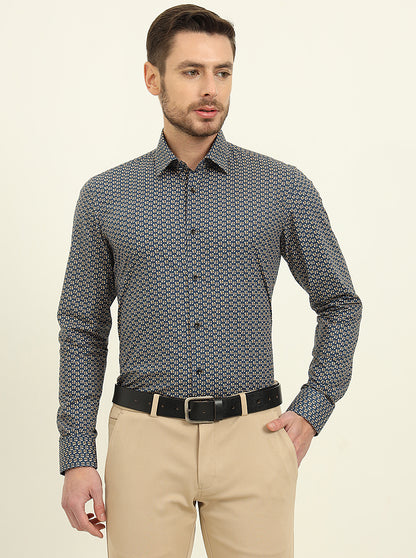 Blue Printed Slim Fit Party Wear Shirt | Wyre