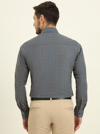 Blue Printed Slim Fit Party Wear Shirt | Wyre