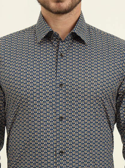 Blue Printed Slim Fit Party Wear Shirt | Wyre