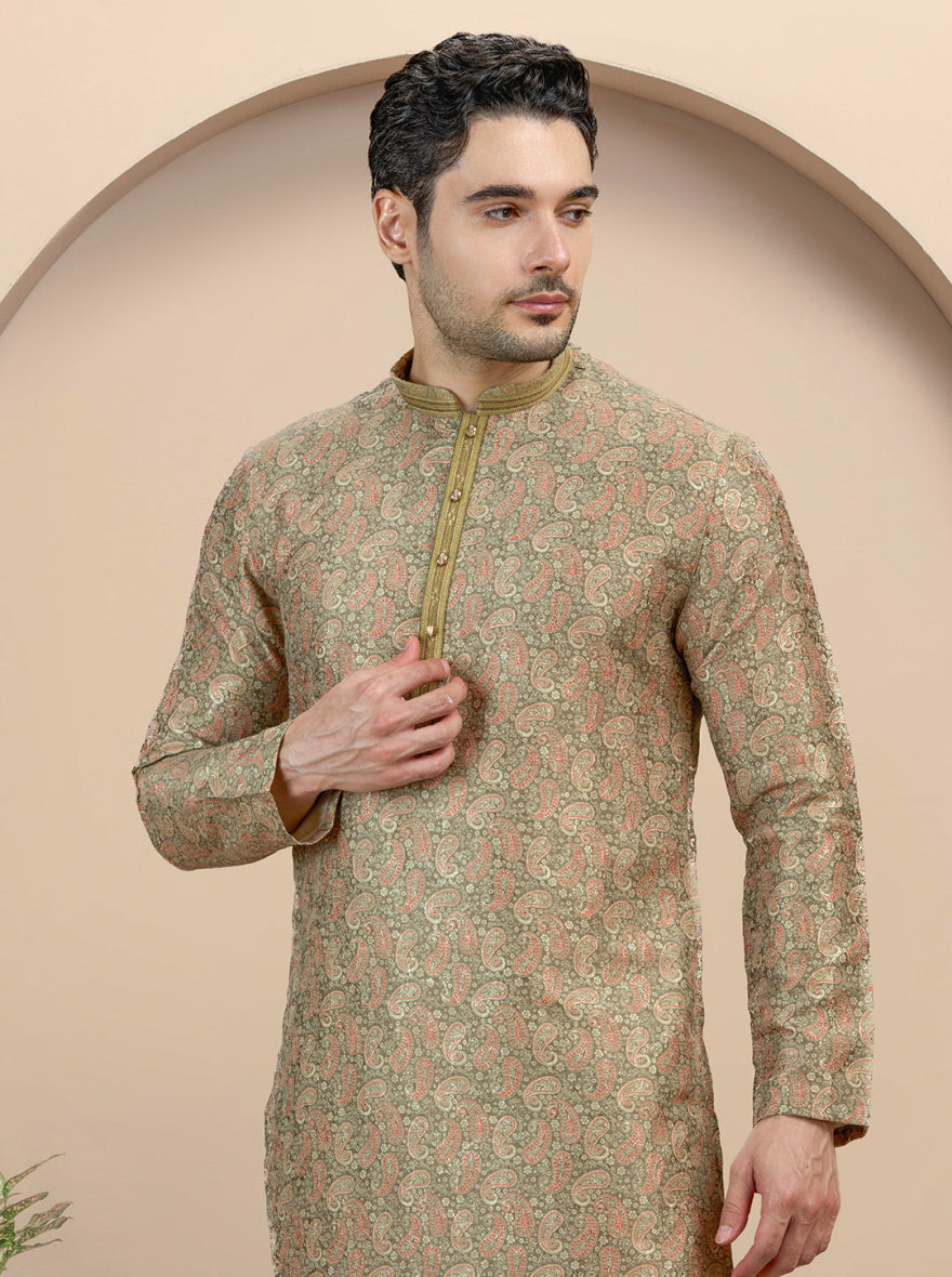 Mehandi Printed Kurta Pajama | Virasana