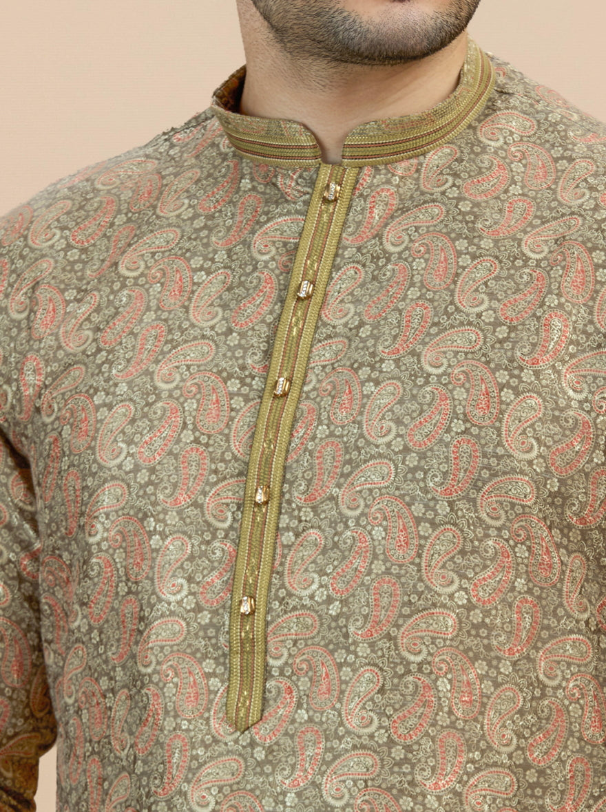 Mehandi Printed Kurta Pajama | Virasana