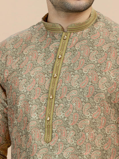 Mehandi Printed Kurta Pajama | Virasana