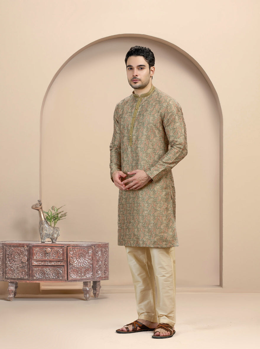 Mehandi Printed Kurta Pajama | Virasana