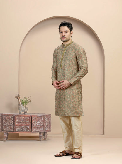 Mehandi Printed Kurta Pajama | Virasana