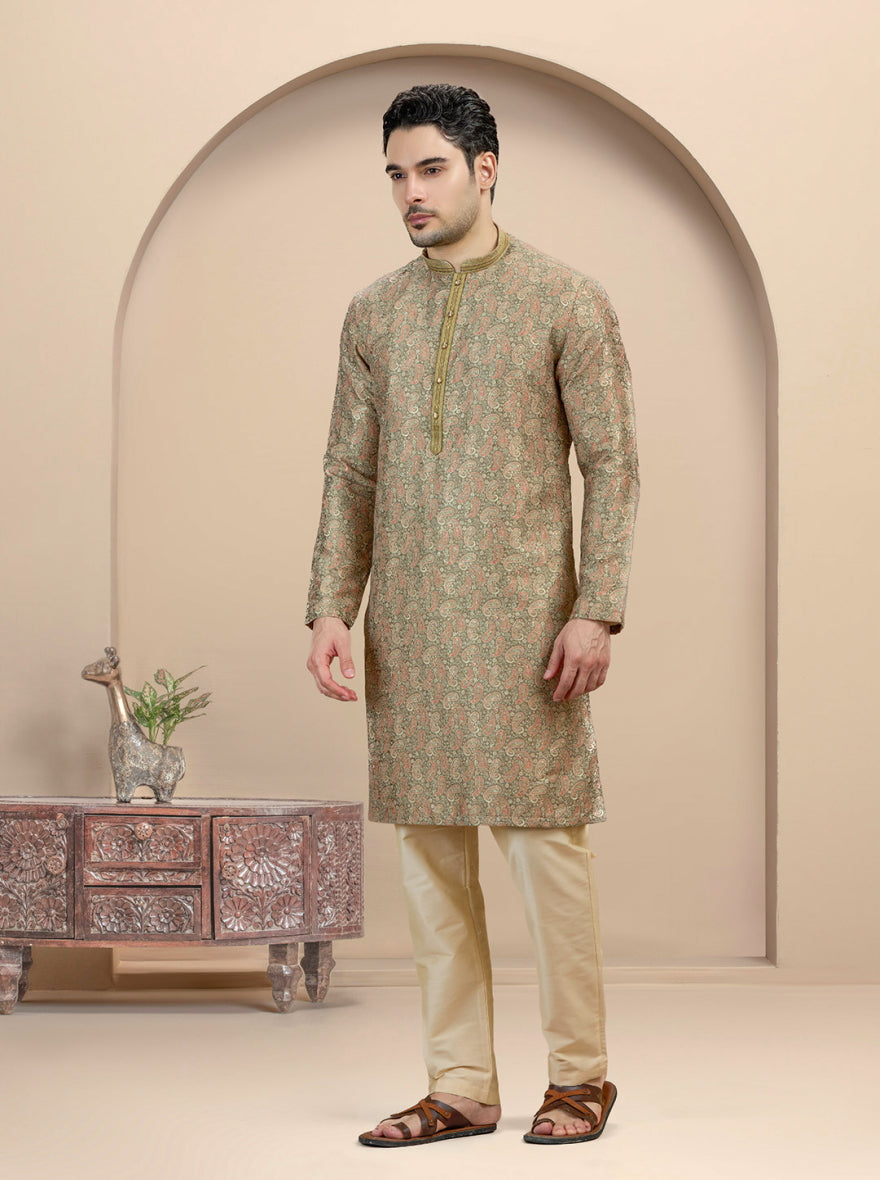 Mehandi Printed Kurta Pajama | Virasana
