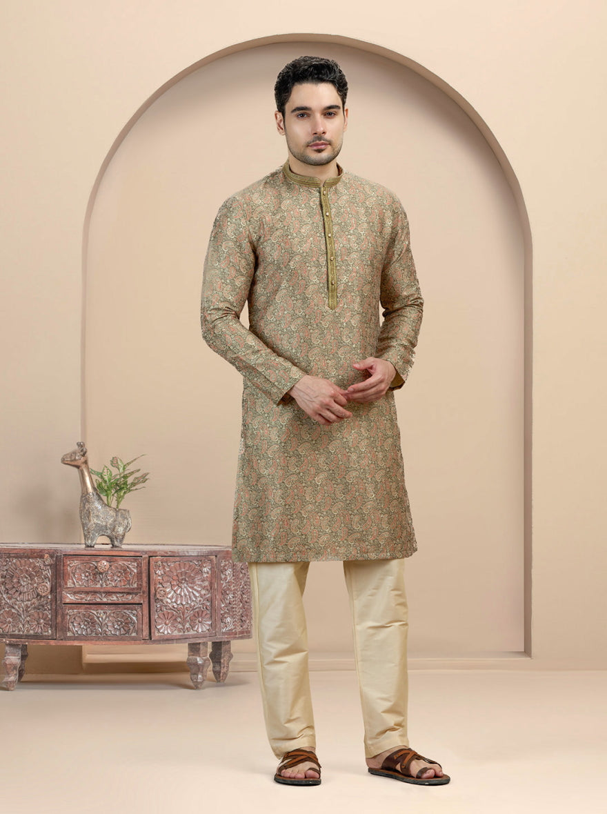Mehandi Printed Kurta Pajama | Virasana