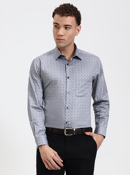 Grey Printed Regular Fit Formal Shirt | JadeBlue