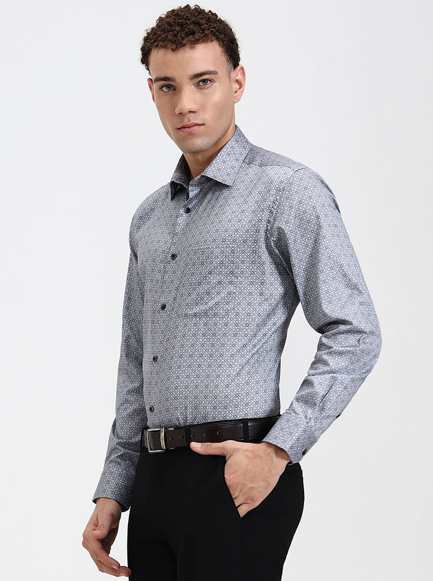Grey Printed Regular Fit Formal Shirt | JadeBlue