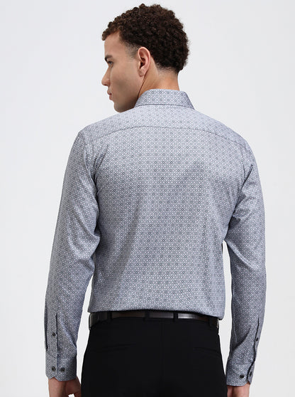 Grey Printed Regular Fit Formal Shirt | JadeBlue