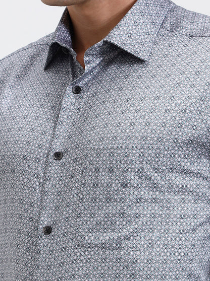 Grey Printed Regular Fit Formal Shirt | JadeBlue