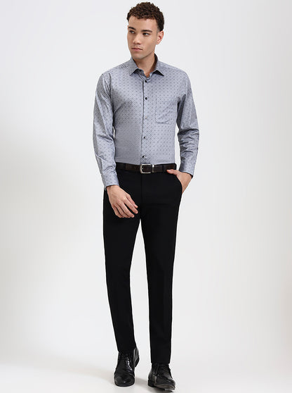 Grey Printed Regular Fit Formal Shirt | JadeBlue