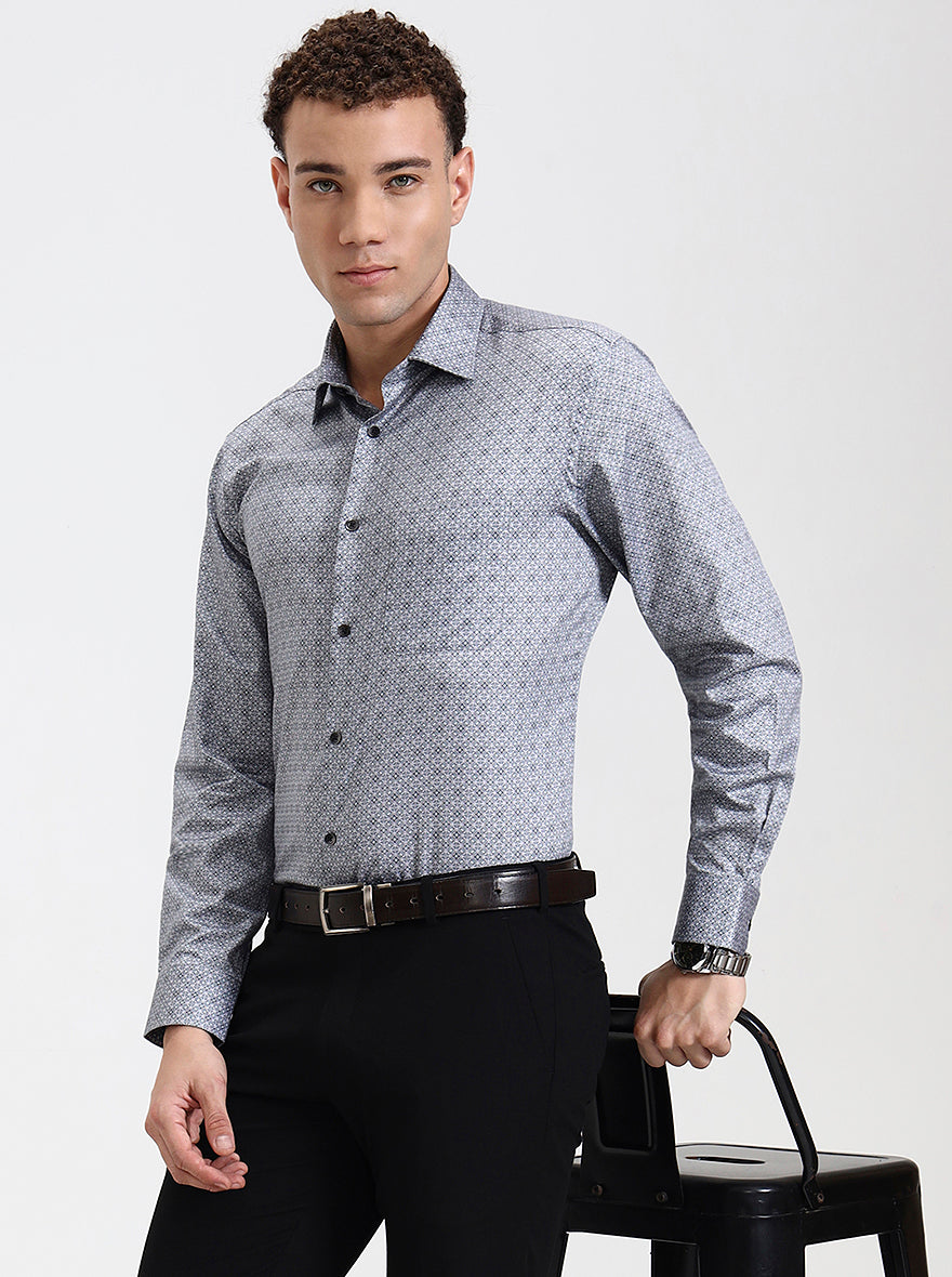 Grey Printed Regular Fit Formal Shirt | JadeBlue