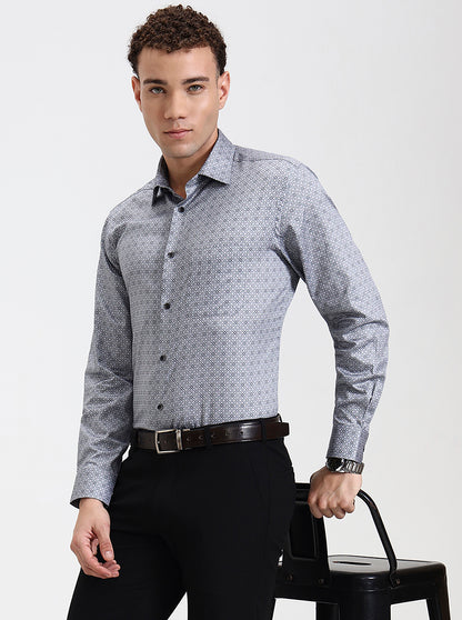 Grey Printed Regular Fit Formal Shirt | JadeBlue