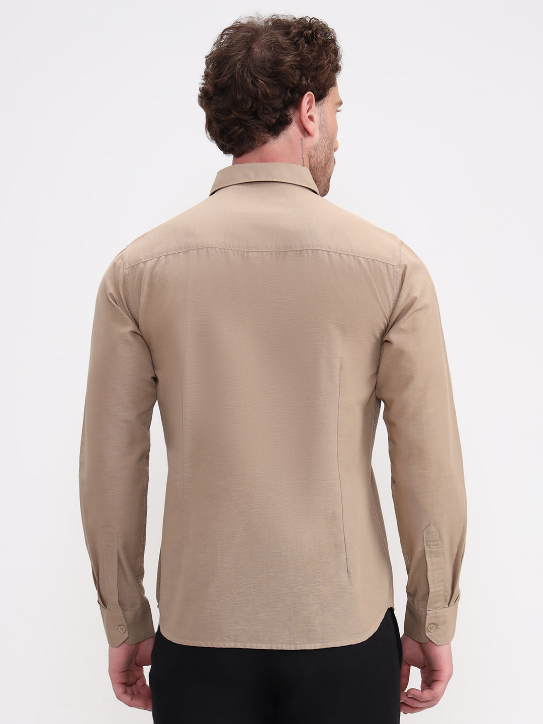 Khaki Solid Slim Fit Casual Shirt | Greenfibre