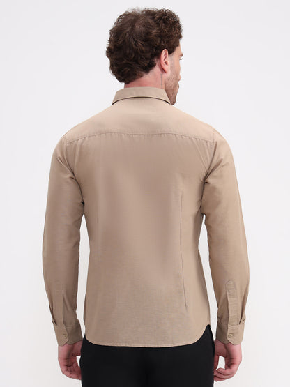 Khaki Solid Slim Fit Casual Shirt | Greenfibre
