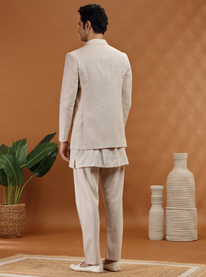 Natural Embroidered Jodhpuri Suit | TULA