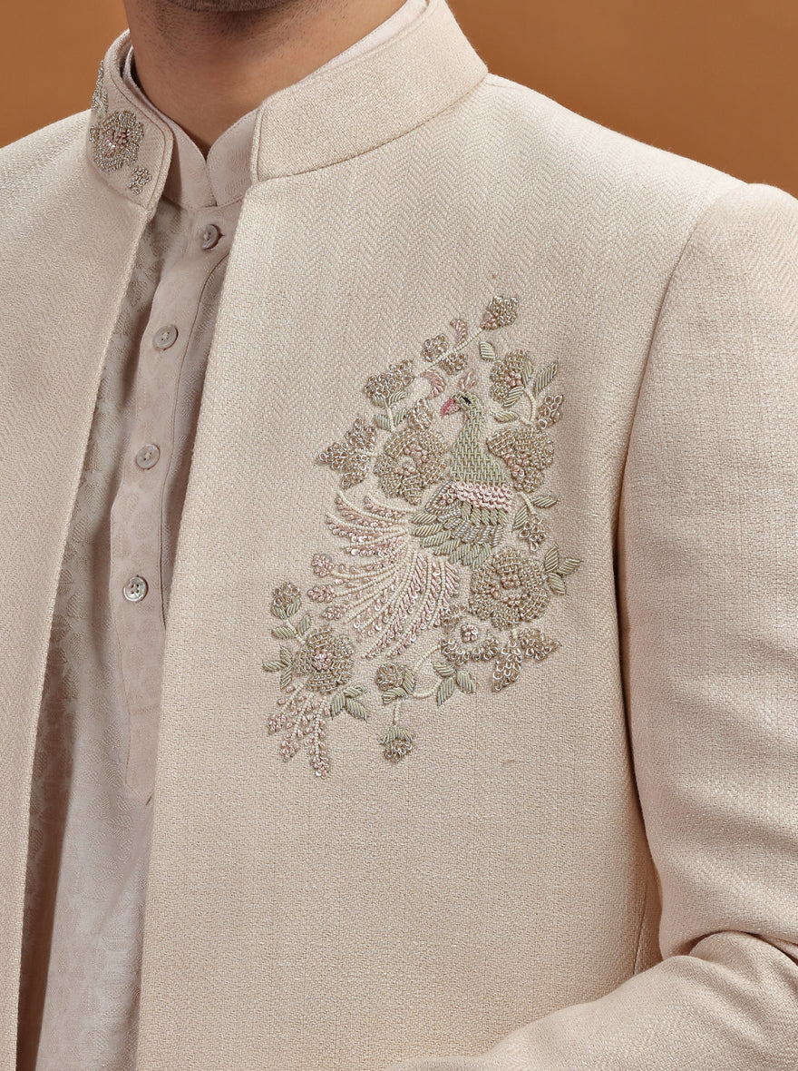 Natural Embroidered Jodhpuri Suit | TULA