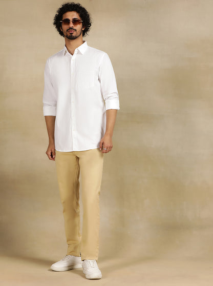 White Solid Slim Fit Casual Shirt | JadeBlue