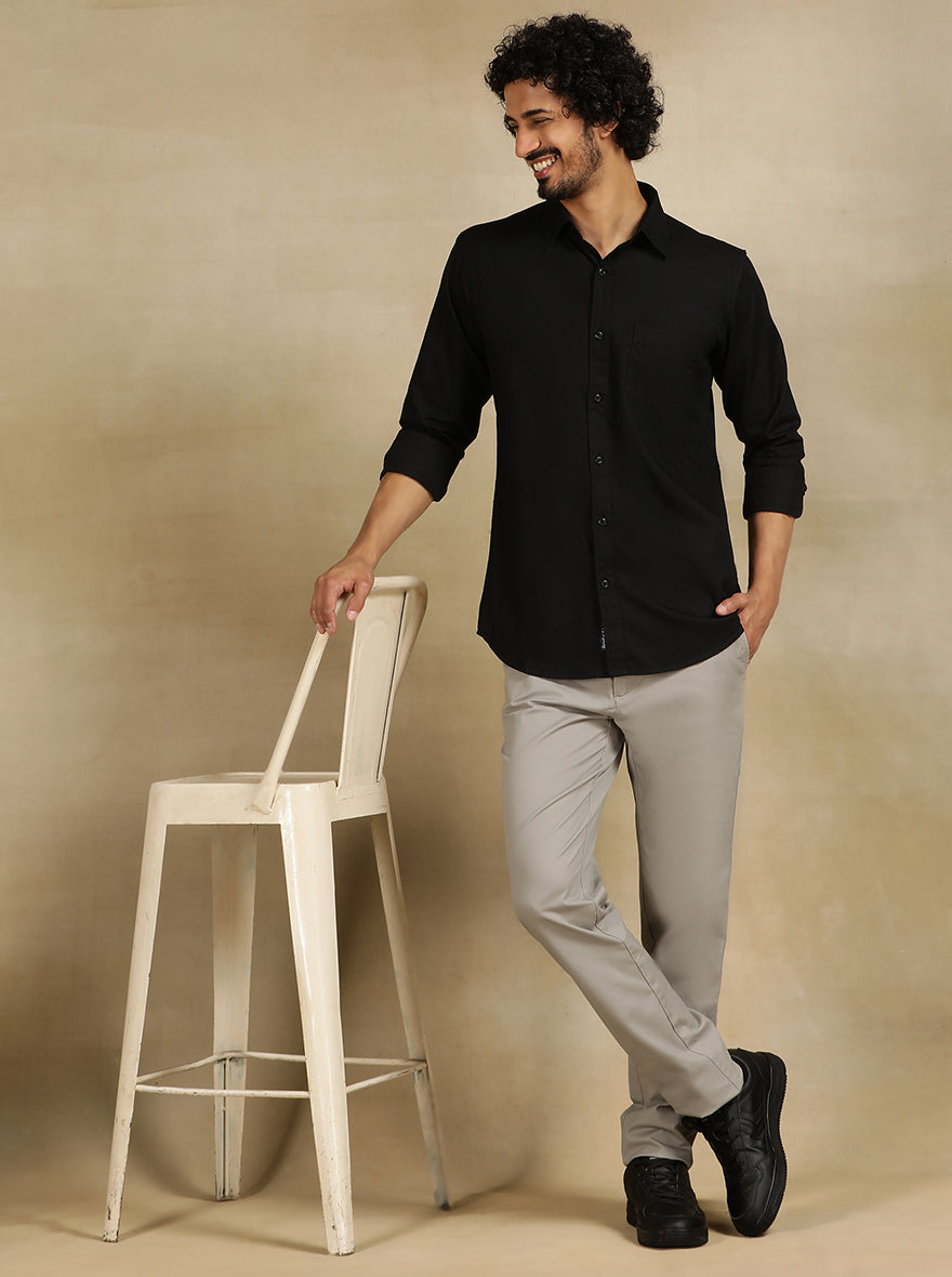 Black Solid Slim Fit Casual Shirt | JadeBlue