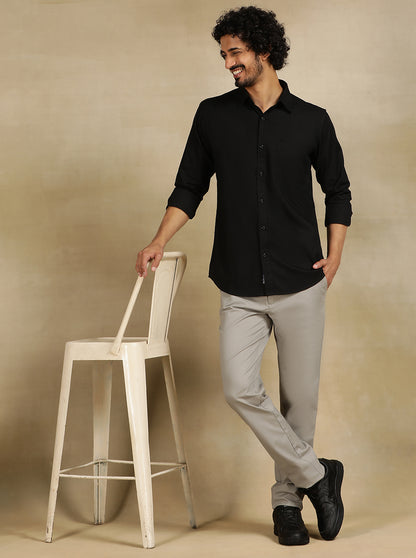 Black Solid Slim Fit Casual Shirt | JadeBlue