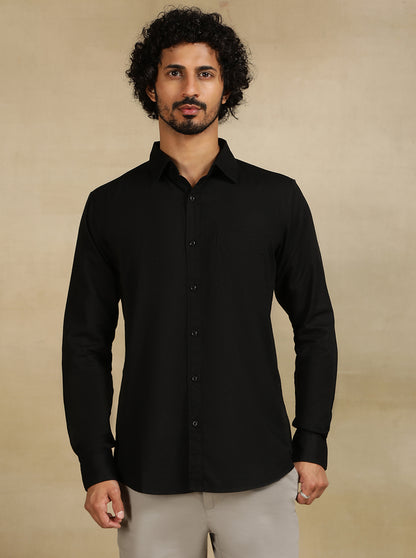 Black Solid Slim Fit Casual Shirt | JadeBlue
