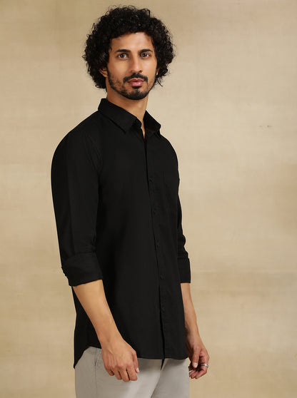 Black Solid Slim Fit Casual Shirt | JadeBlue