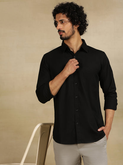 Black Solid Slim Fit Casual Shirt | JadeBlue