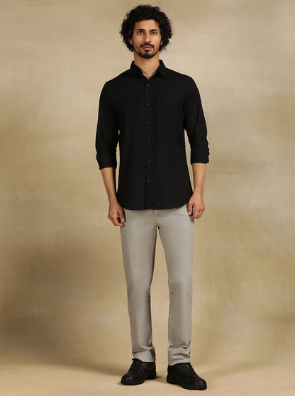 Black Solid Slim Fit Casual Shirt | JadeBlue