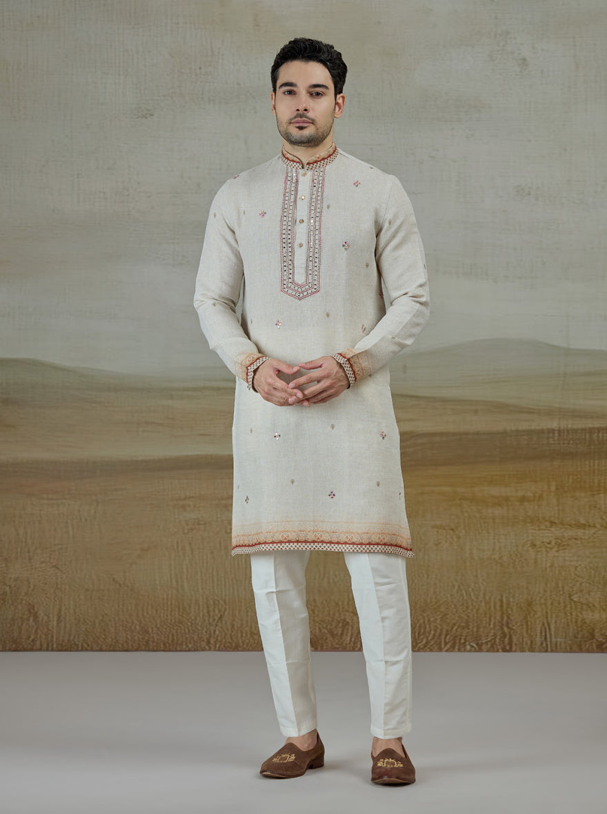 Beige Printed Kurta Pajama | TULA