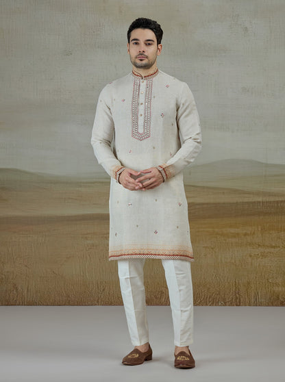Beige Printed Kurta Pajama | TULA