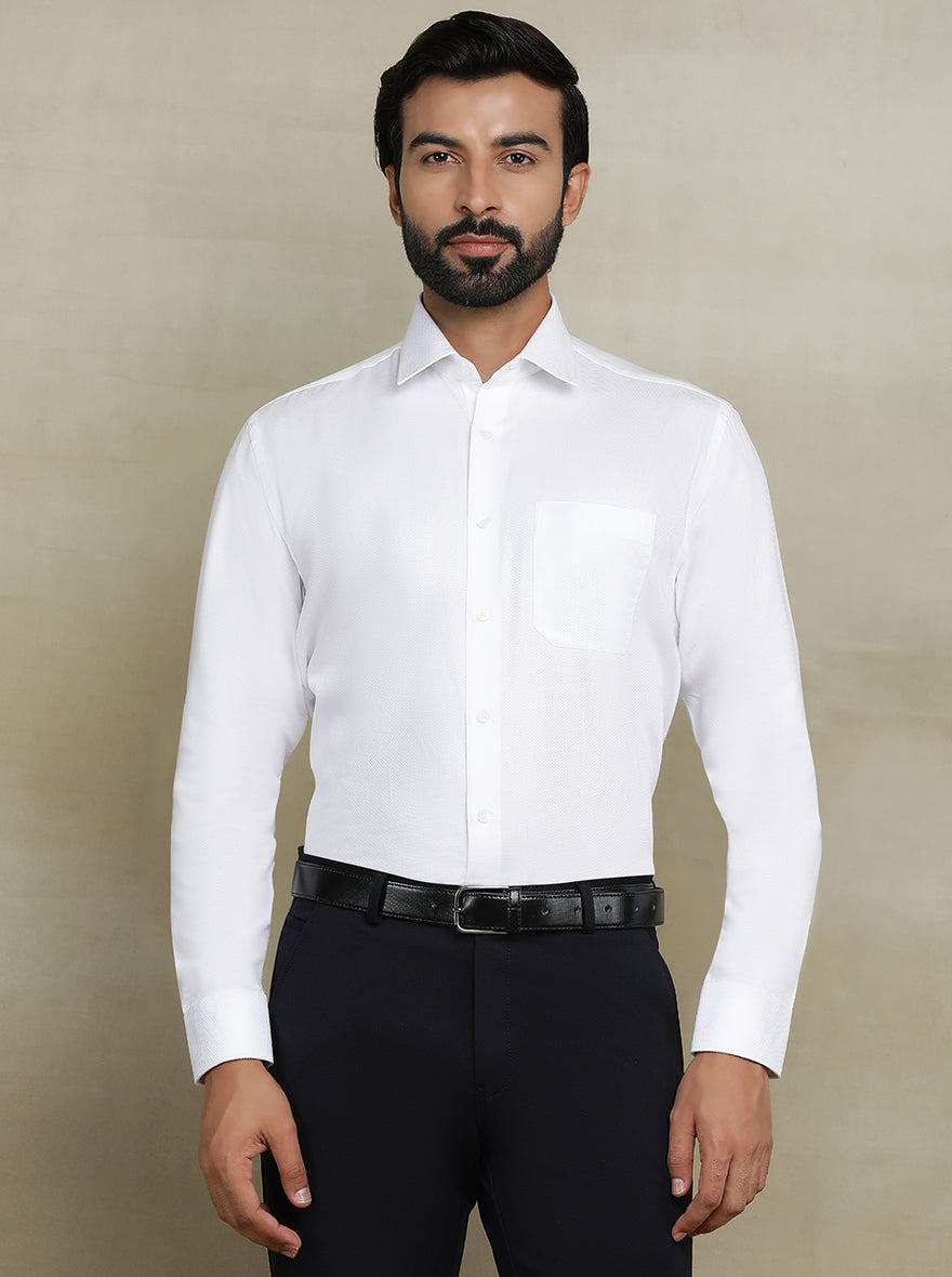 White Dobby Regular Fit Formal Shirt | JadeBlue