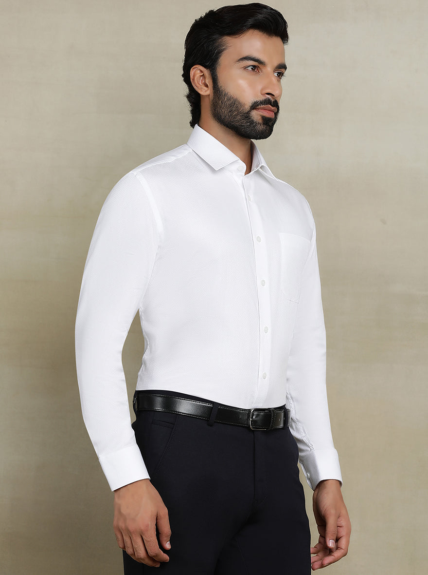 White Dobby Regular Fit Formal Shirt | JadeBlue