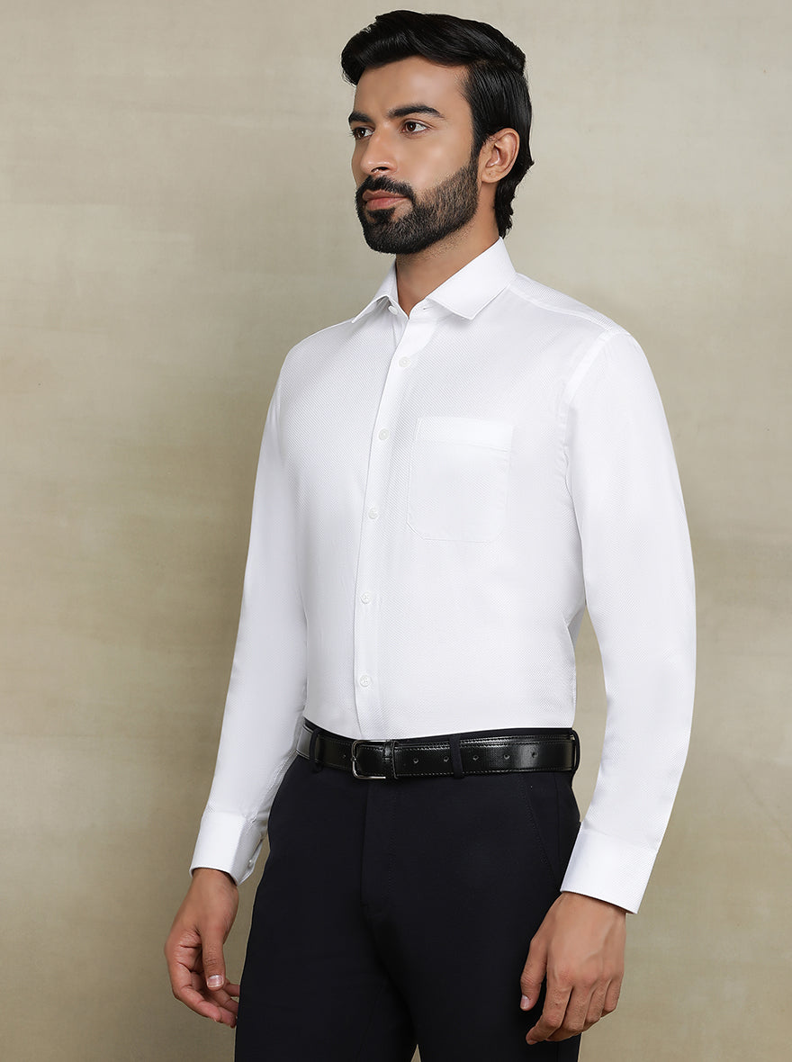 White Dobby Regular Fit Formal Shirt | JadeBlue
