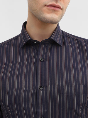 Blue & Maroon Striped Slim Fit Formal Shirt | Greenfibre