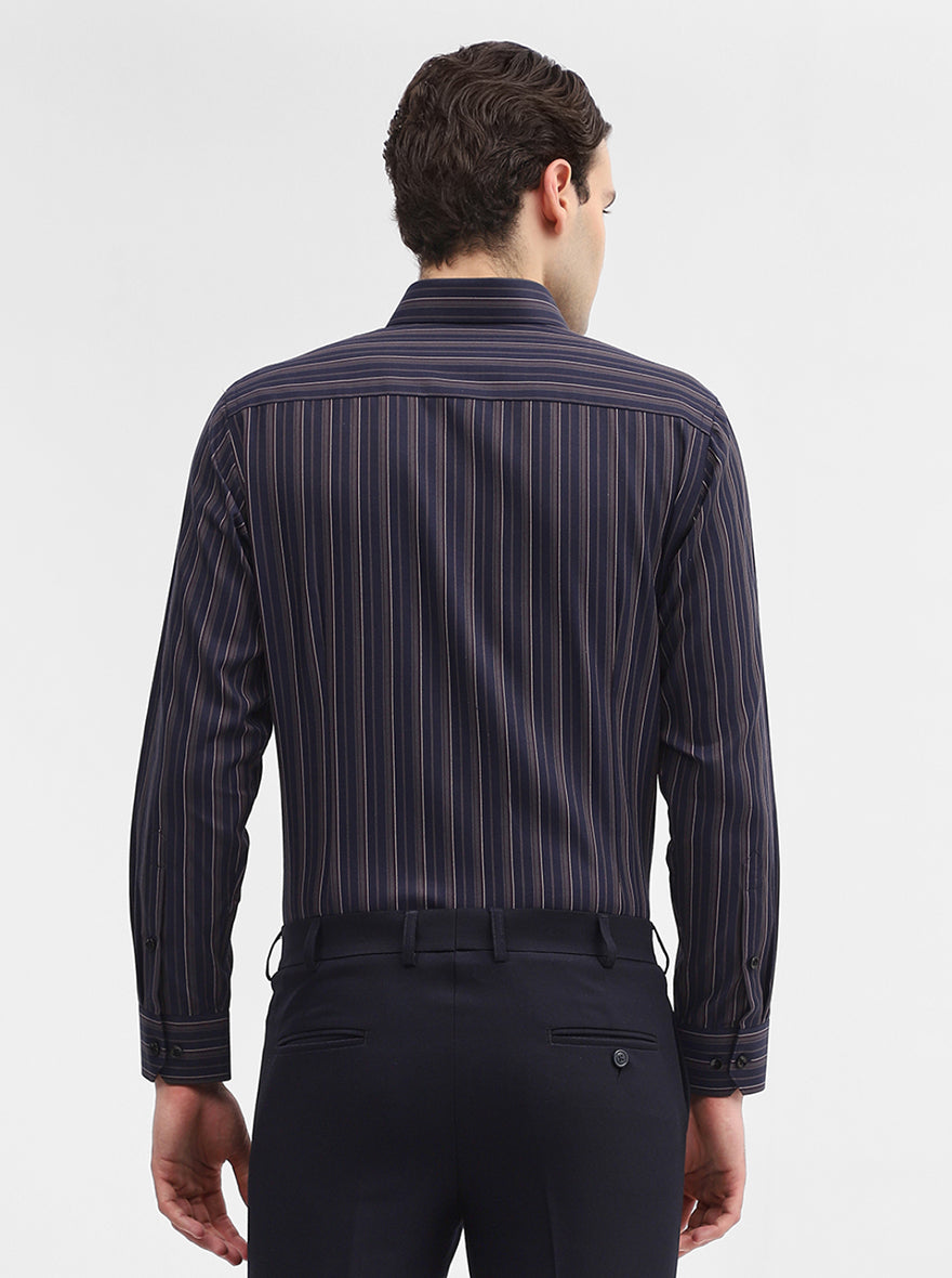 Blue & Maroon Striped Slim Fit Formal Shirt | Greenfibre