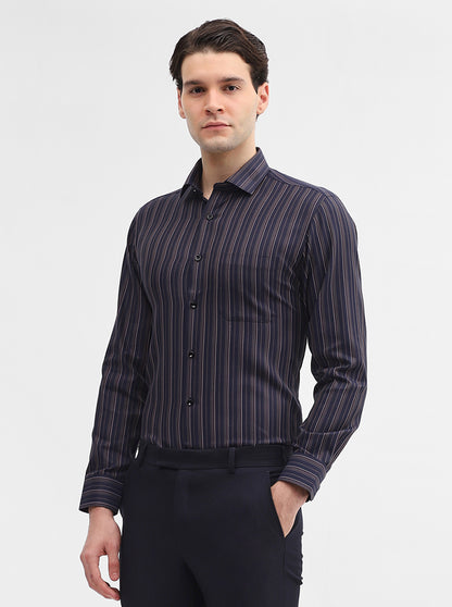 Blue & Maroon Striped Slim Fit Formal Shirt | Greenfibre