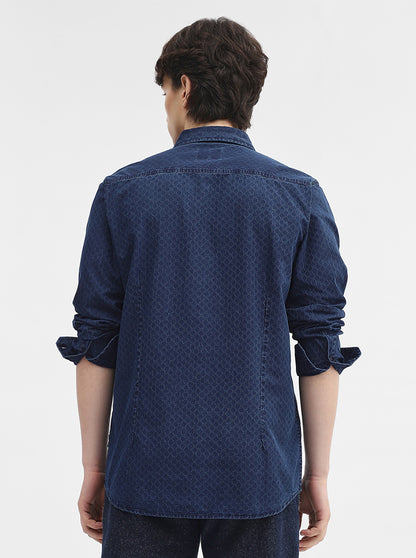 Navy Blue Printed Slim Fit Casual Shirt | JadeBlue